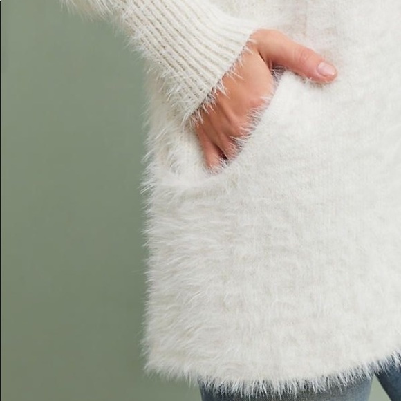 Anthropologie White Pocketed Eyelash Fuzzy Cozy Open Front Cardigan Size Small - Picture 11 of 14